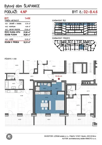 Pronájem bytu 1+kk, Šlapanice, Brněnská, 40 m2