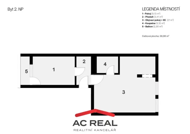 Pronájem bytu 2+kk, Brno - Komín, Štursova, 39 m2