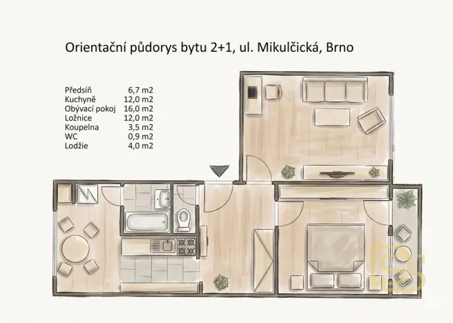 Prodej bytu 2+1, Brno - Slatina, Mikulčická, 52 m2