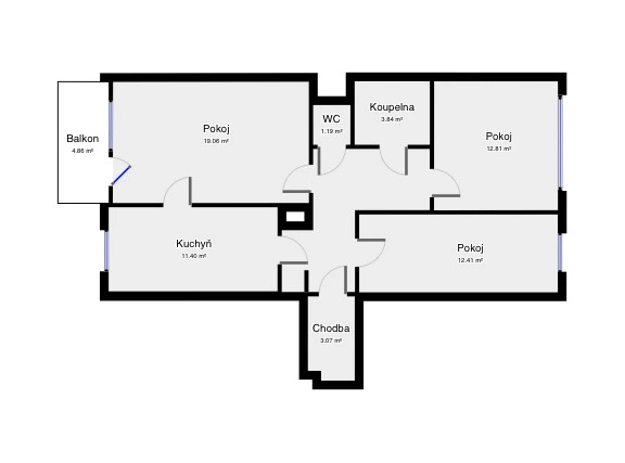 Pronájem bytu 3+1, Praha - Chodov, Brodského, 69 m2