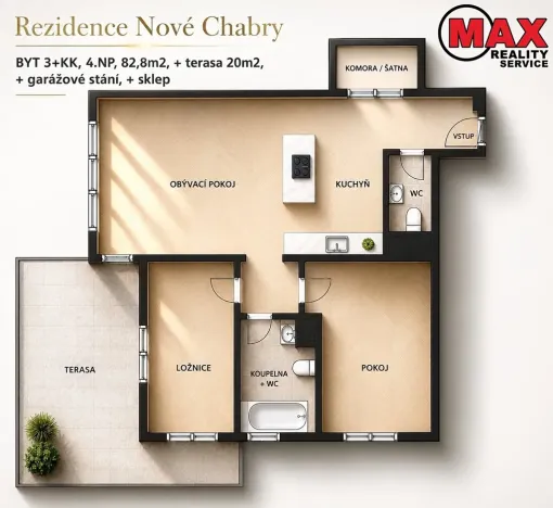 Prodej bytu 3+kk, Praha - Dolní Chabry, Poštova, 83 m2