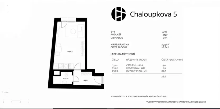 Pronájem bytu 1+kk, Brno, Chaloupkova, 29 m2