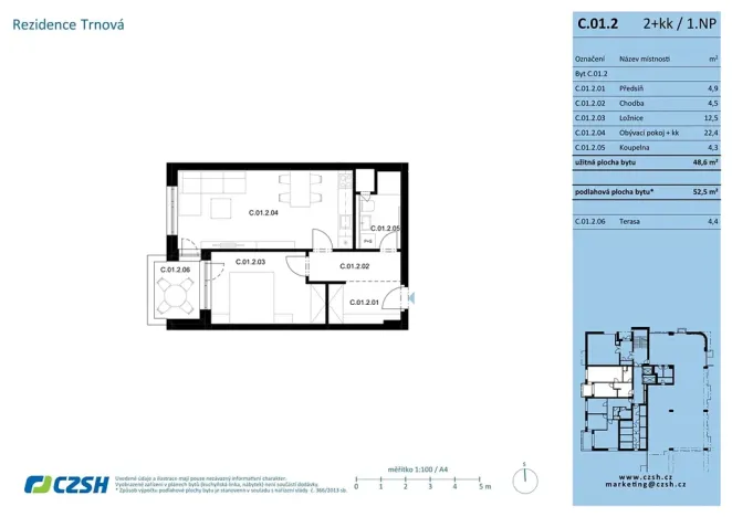 Prodej bytu 2+kk, Pardubice, Jozefa Gabčíka, 53 m2