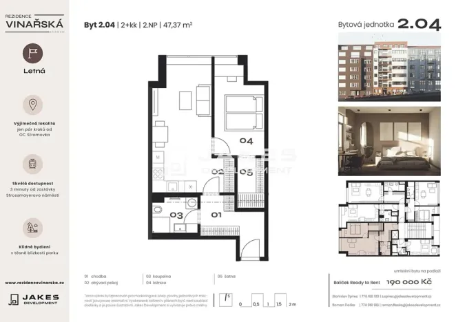 Pronájem bytu 2+kk, Praha - Holešovice, Vinařská, 47 m2