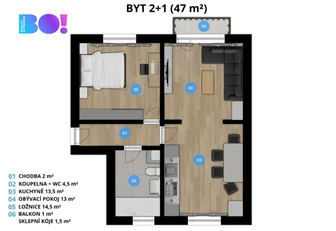 Pronájem bytu 2+1, Ostrava, Čujkovova, 47 m2