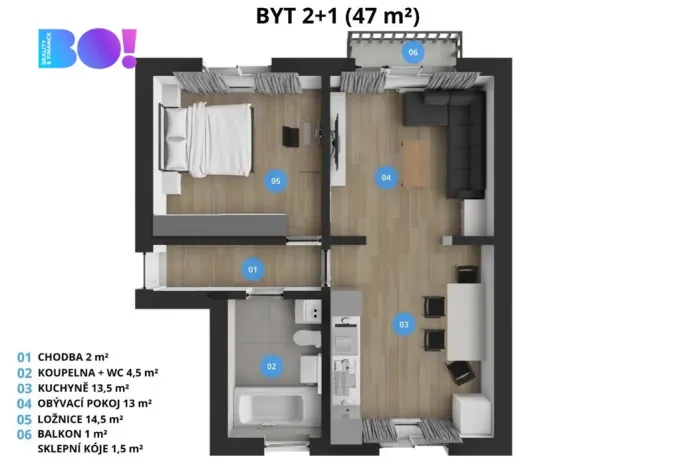 Pronájem bytu 2+1, Ostrava, Čujkovova, 47 m2