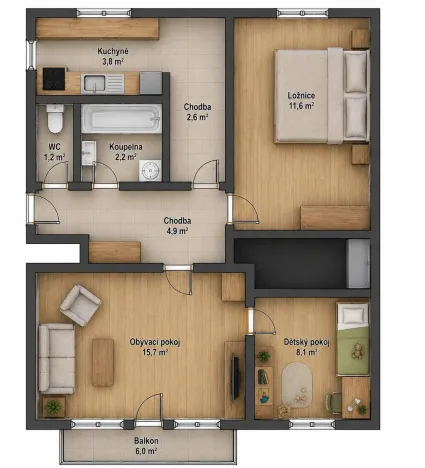 Prodej bytu 3+1, Pardubice, Okrajová, 50 m2