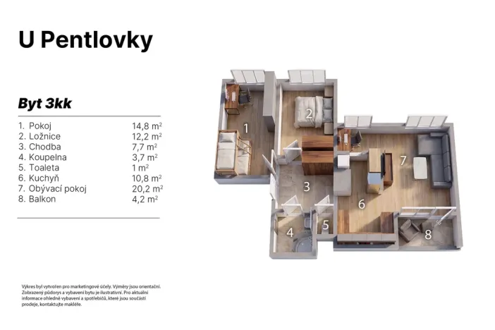 Prodej bytu 3+kk, Praha - Troja, U Pentlovky, 69 m2