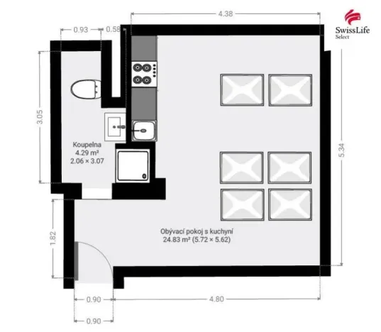 Pronájem bytu 1+kk, Pardubice, Železničního pluku, 29 m2