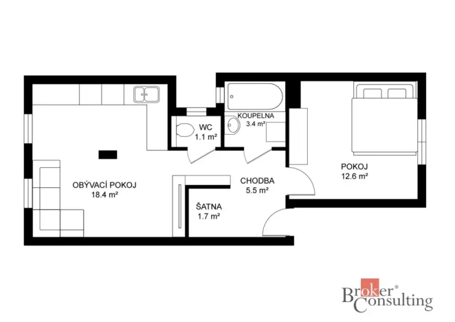 Prodej bytu 2+kk, Brno - Maloměřice, Karlova, 45 m2