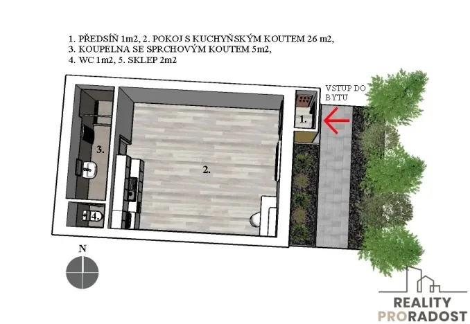 Prodej bytu 1+kk, Brno, bratří Sapáků, 33 m2