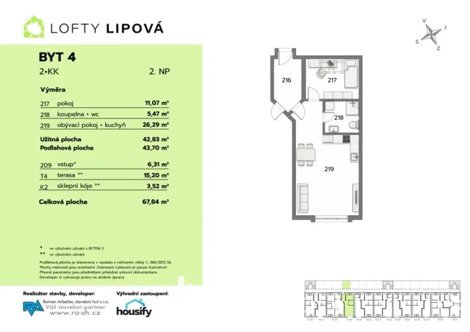 Prodej bytu 2+kk, Hodonice, 43 m2