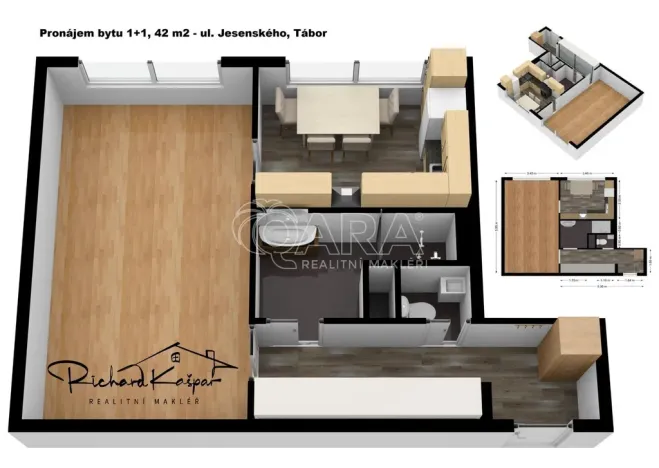 Pronájem bytu 1+1, Tábor, Jesenského, 42 m2