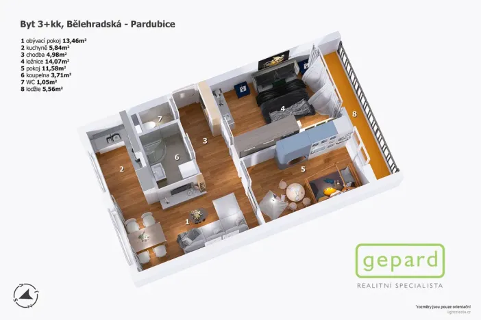 Prodej bytu 3+kk, Pardubice, Bělehradská, 63 m2