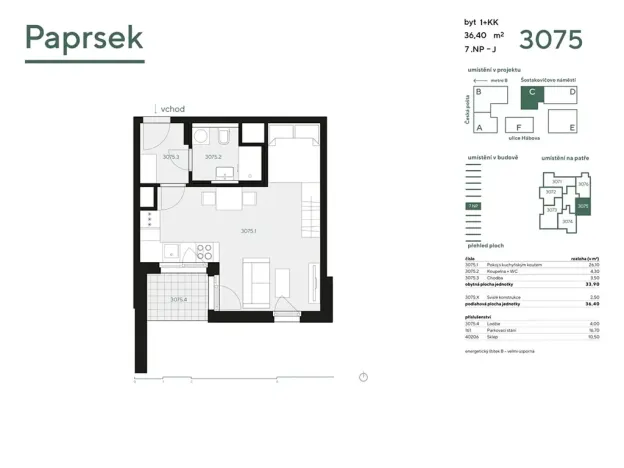 Pronájem bytu 1+kk, Praha - Stodůlky, Hábova, 40 m2