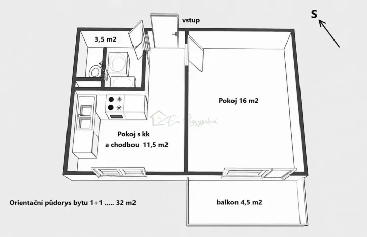 Pronájem bytu 1+1, Kroměříž, Rumunská, 32 m2