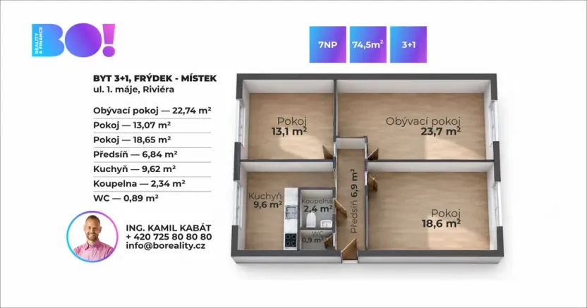 Prodej bytu 3+1, Frýdek-Místek, 1. máje, 74 m2