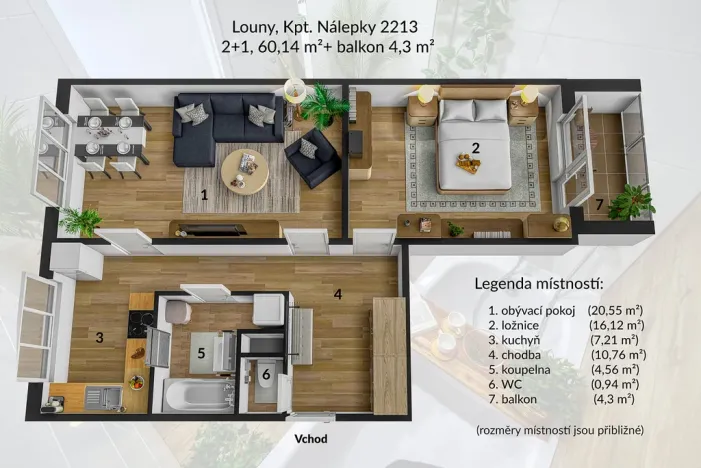 Pronájem bytu 2+1, Louny, Kpt. Nálepky, 60 m2