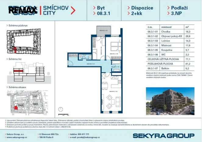 Pronájem bytu 3+kk, Praha - Smíchov, Vackové, 77 m2