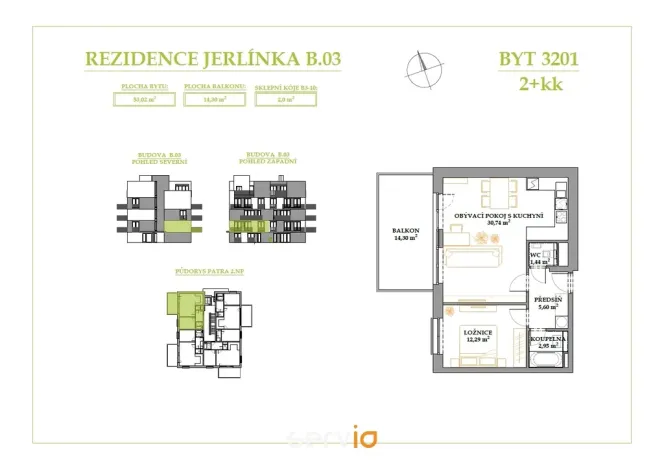 Prodej bytu 2+kk, Brno, Jerlínová, 53 m2
