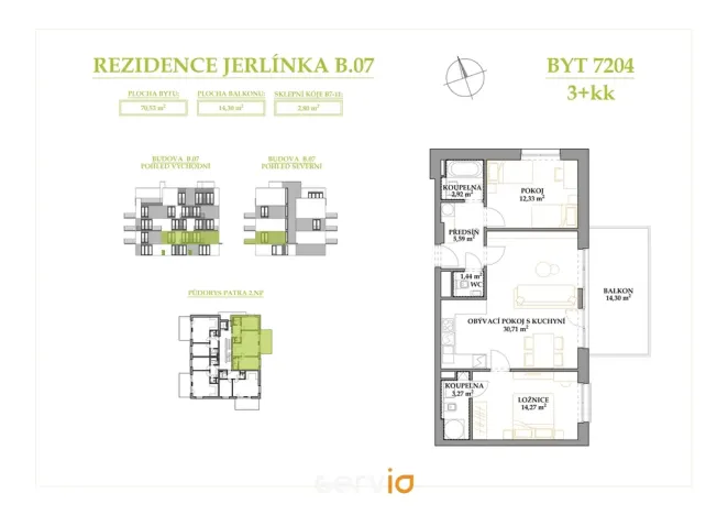 Prodej bytu 3+kk, Brno, Jerlínová, 71 m2