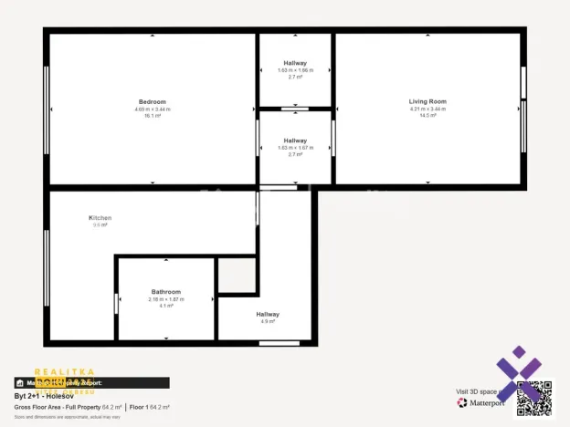 Pronájem bytu 2+1, Holešov, Novosady, 55 m2