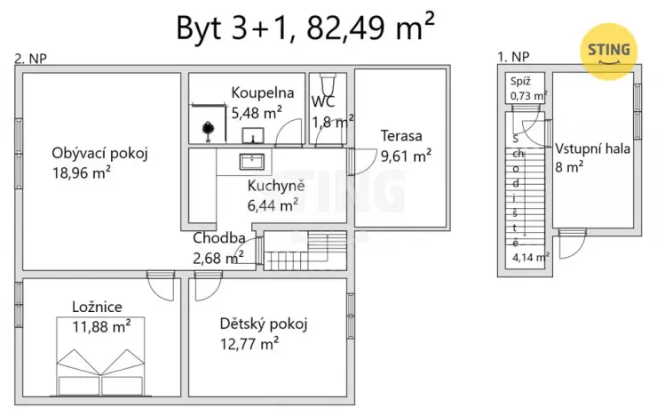 Prodej bytu 3+1, Zlín, Zálešná I, 72 m2