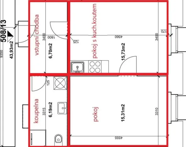 Pronájem bytu 2+kk, Písek - Pražské Předměstí, Vladislavova, 44 m2