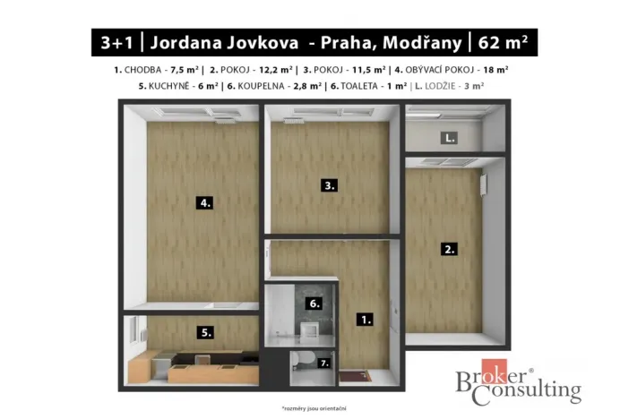 Prodej bytu 3+1, Praha - Modřany, Jordana Jovkova, 62 m2