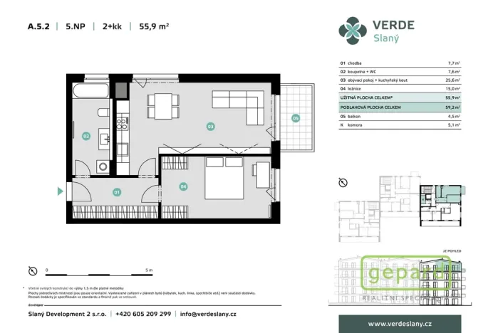 Pronájem bytu 2+kk, Slaný - Kvíček, U Benaru, 55 m2