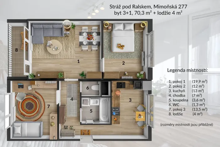 Pronájem bytu 3+1, Stráž pod Ralskem, Mimoňská, 70 m2