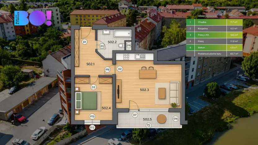 Pronájem bytu 2+kk, Hranice, Jiřího z Poděbrad, 44 m2