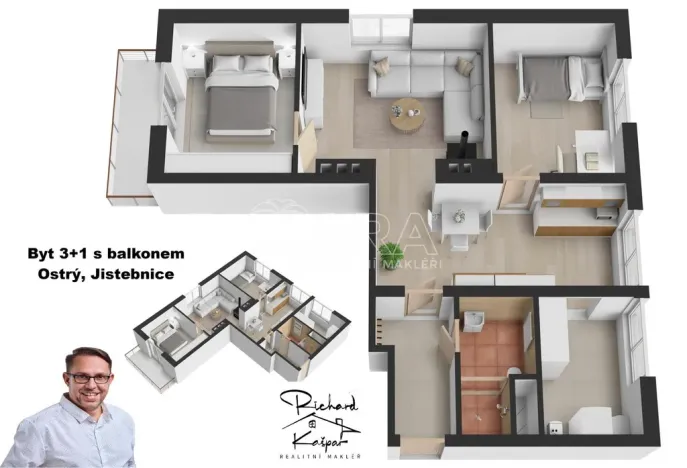 Prodej bytu 3+1, Jistebnice - Ostrý, 55 m2