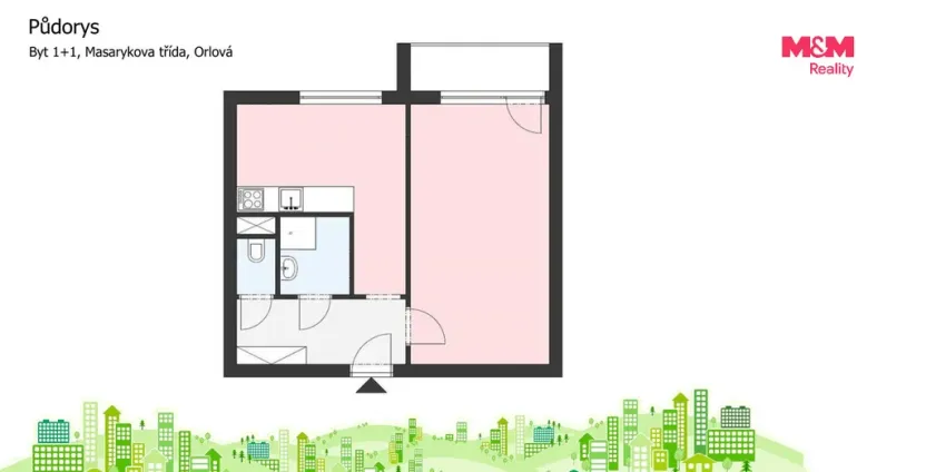 Prodej bytu 1+1, Orlová - Lutyně, Masarykova třída, 36 m2
