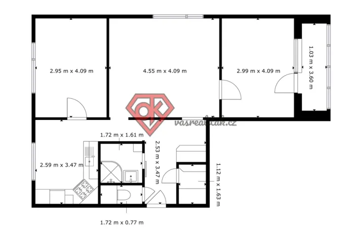 Prodej bytu 3+1, Ústí nad Orlicí - Hylváty, Třebovská, 71 m2