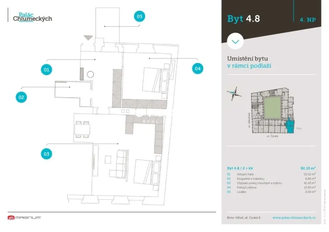 Pronájem bytu 2+kk, Brno - Brno-město, Jakubská, 82 m2