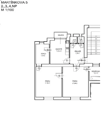 Pronájem bytu 3+1, Brno, Martinkova, 85 m2