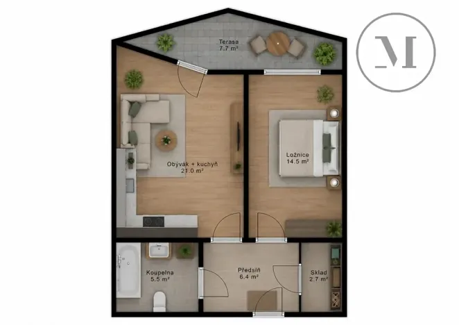 Pronájem bytu 2+kk, České Budějovice, Jírovcova, 55 m2
