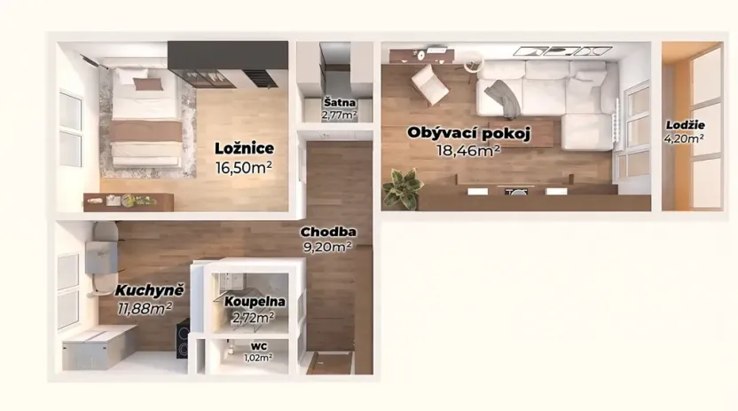 Prodej bytu 2+1, Brno, Stará osada, 68 m2