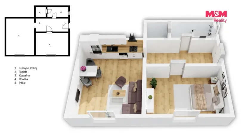 Pronájem bytu 2+kk, Rychnov nad Kněžnou - Dlouhá Ves, 53 m2