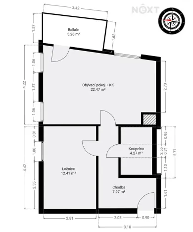Pronájem bytu 2+kk, Praha - Hlubočepy, Benešova, 53 m2