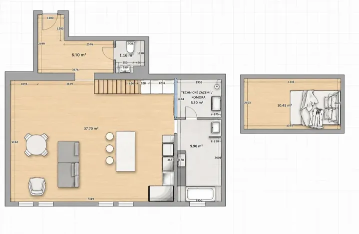 Pronájem bytu 1+kk, Praha - Vršovice, Slovinská, 54 m2