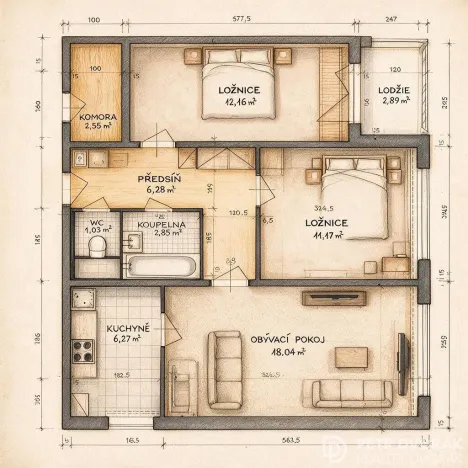 Prodej bytu 3+1, Praha - Modřany, Vazovova, 62 m2
