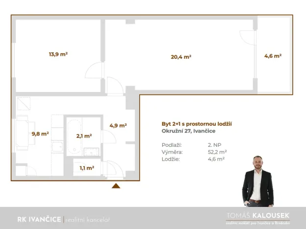 Pronájem bytu 2+1, Ivančice, Okružní, 52 m2