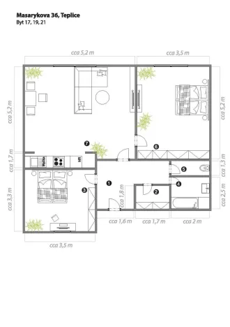 Pronájem bytu 3+kk, Teplice, Masarykova třída, 84 m2