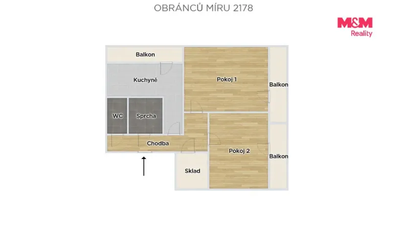 Prodej bytu 2+1, Kladno - Kročehlavy, Obránců míru, 53 m2