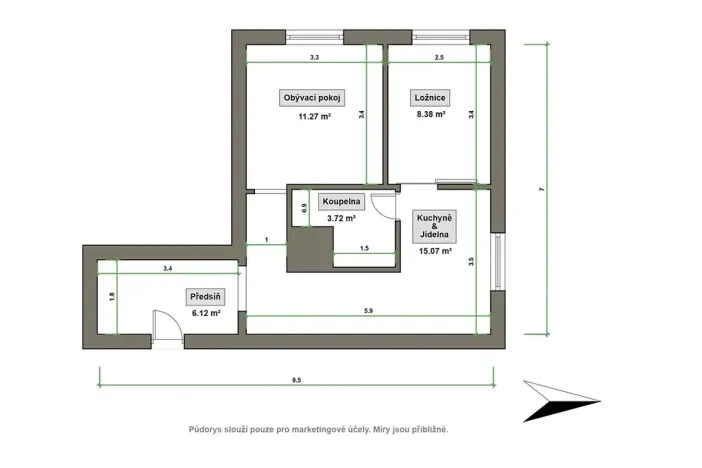 Pronájem bytu 2+1, Vsetín, Jiráskova, 45 m2
