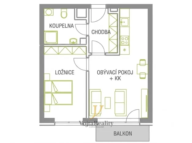 Pronájem bytu 2+kk, Olomouc, Třída Jiřího Pelikána, 44 m2