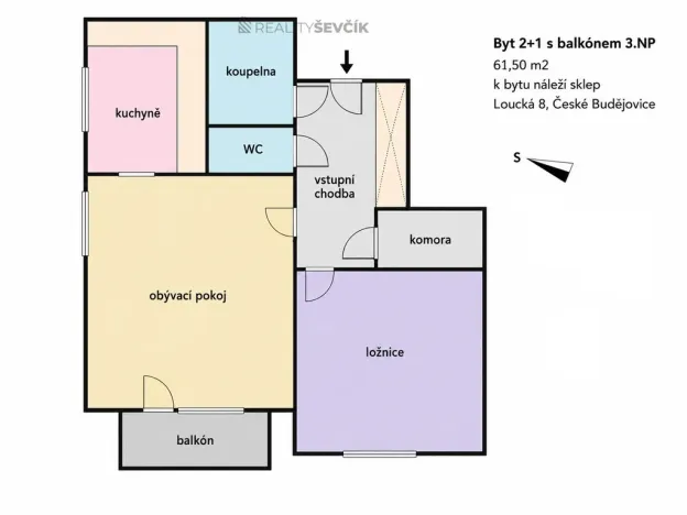 Pronájem bytu 2+1, České Budějovice - České Budějovice 2, Loucká, 61 m2
