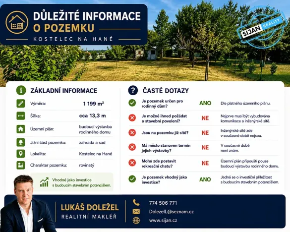Prodej pozemku pro bydlení, Kostelec na Hané, 1199 m2